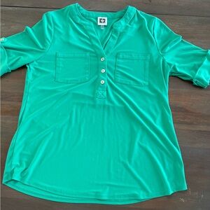 Anne Klein Teal Button-Up Blouse